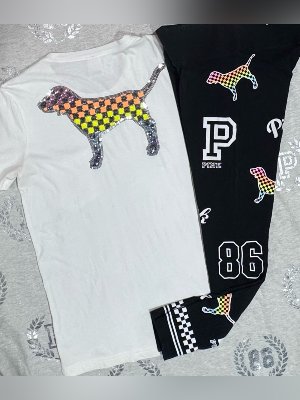 VS PINK RAINBOW CHECKERED BLING SET NWOT